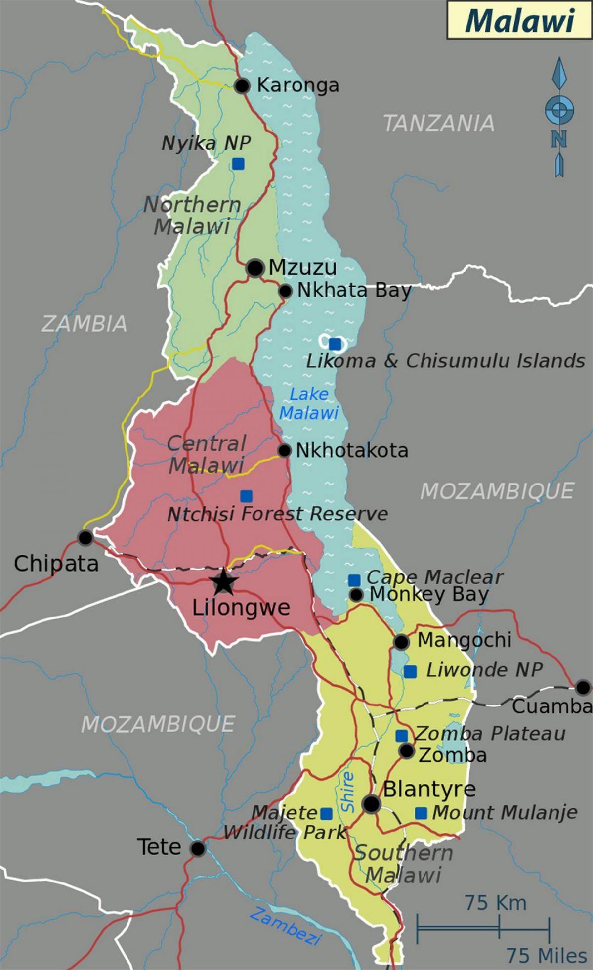 kaart van lake Malawi afrika