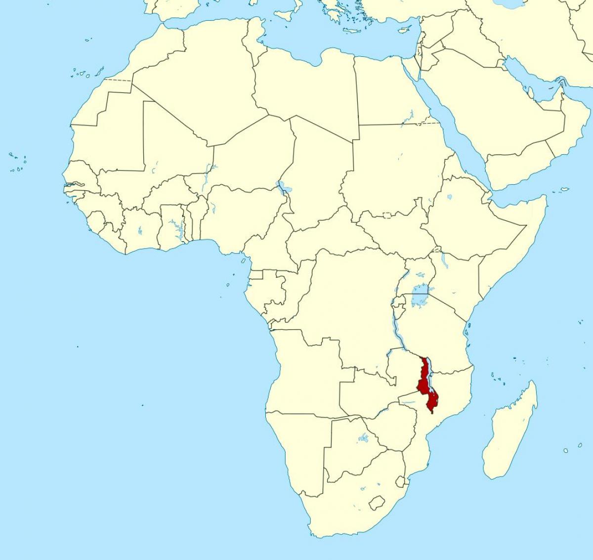 Malawi locatie op de kaart van de wereld