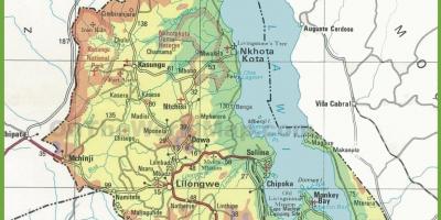 Kaart van fysieke kaart van Malawi