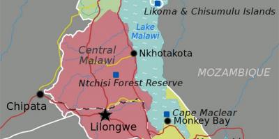 Kaart van lake Malawi afrika