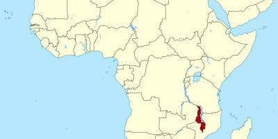 Malawi locatie op de kaart van de wereld